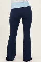 Navy Contrast Waistband Flared Maternity Lounge Pants