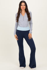 Navy Contrast Waistband Flared Lounge Pants