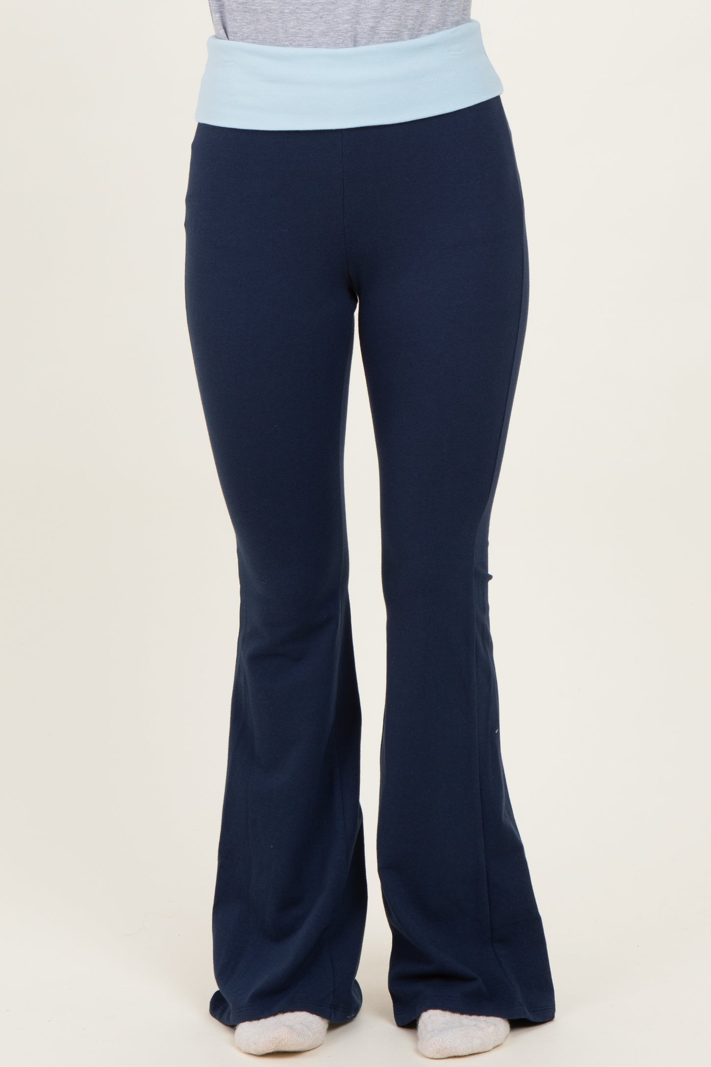 Navy Contrast Waistband Flared Lounge Pants