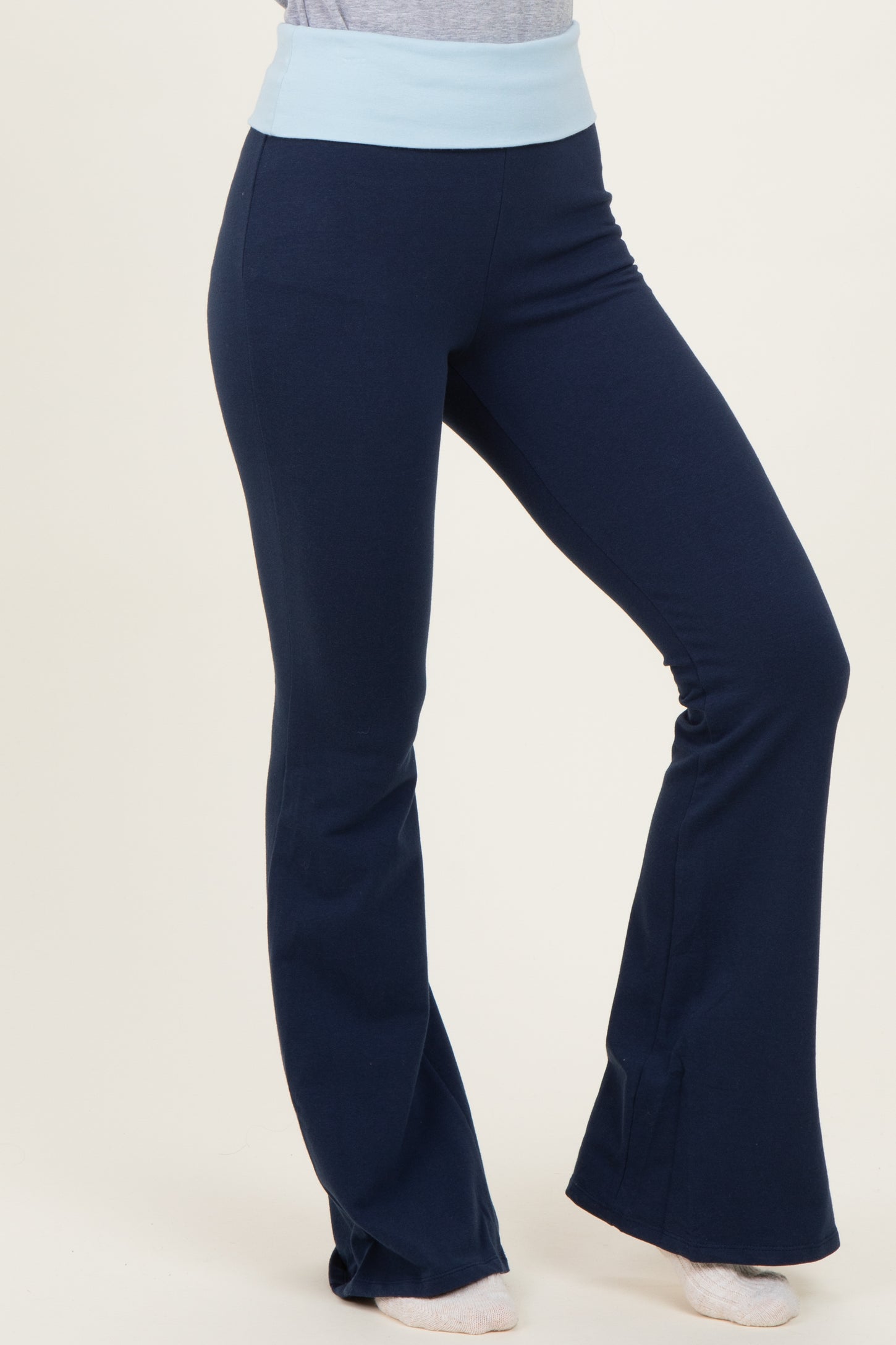 Navy Contrast Waistband Flared Lounge Pants