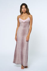 Light Pink Animal Print Lace Trim Sleeveless Maternity Maxi