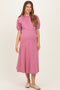 Pink Puff Sleeve Maternity Midi Dress