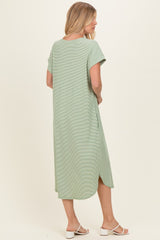 Sage Striped Button Detail Midi Dress