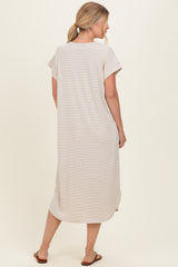 Grey Striped Button Detail Midi Dress