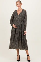 Olive Rose Floral Tiered Ruffle Maternity Midi Dress