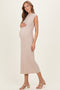 Sand Ribbed Knit Mock Neck Maternity Maxi Dress