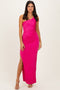 Pink Glitter One Shoulder Side Slit Maxi Dress