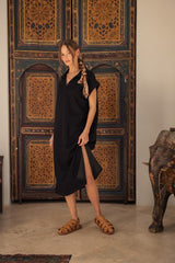 Black Collared Oversized Midi Dress