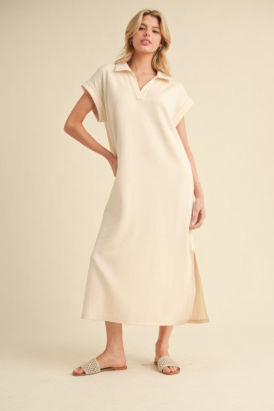 Oatmeal Collared Oversized Midi Dress