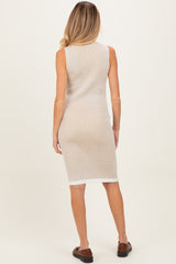 Oatmeal Ribbed Knit Mock Neck Sleeveless Maternity Midi Dress