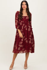 Burgundy Floral Textured Maternity Midi Dress
