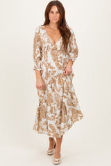 Mocha Damask Smocked Ruffle Tier Midi Dresses