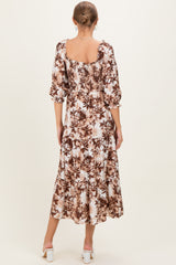 Brown Floral Smocked Front Tie Maternity Maxi Dress