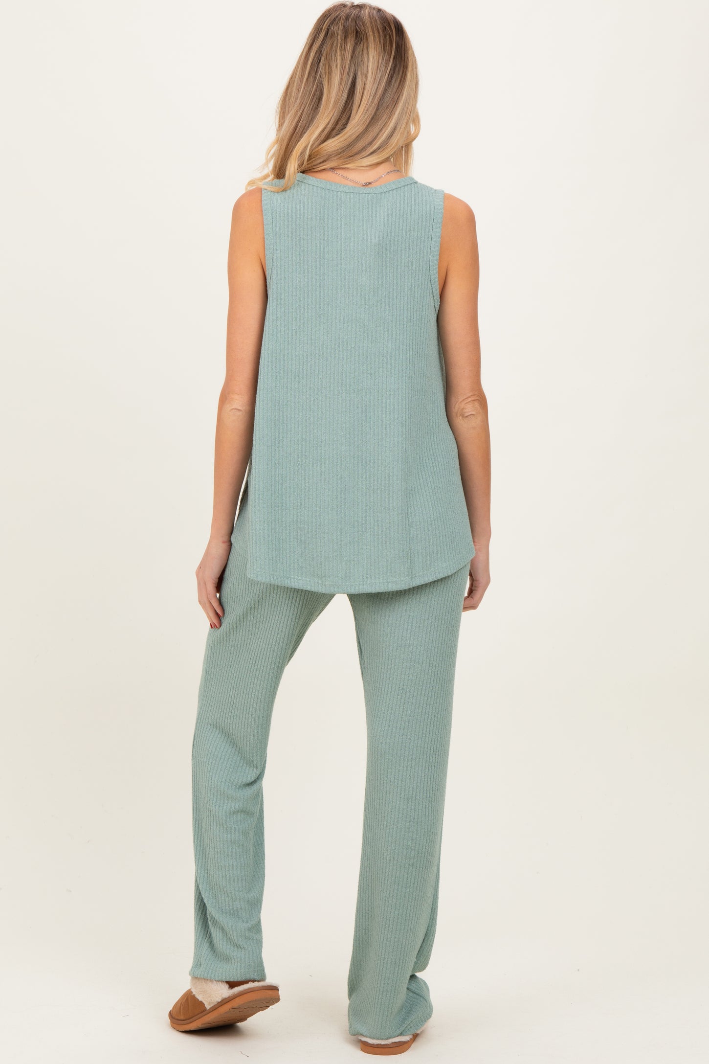 Sage Rib Knit Tank and Pant Maternity Set