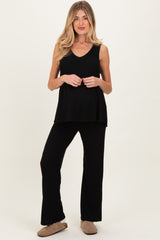 Black Rib Knit Tank and Pant Maternity Set