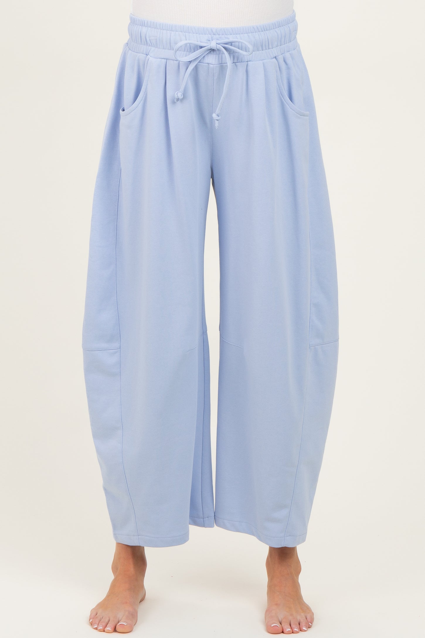 Light Blue Barrel Leg Terry Maternity Sweatpants