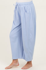 Light Blue Barrel Leg Terry Maternity Sweatpants