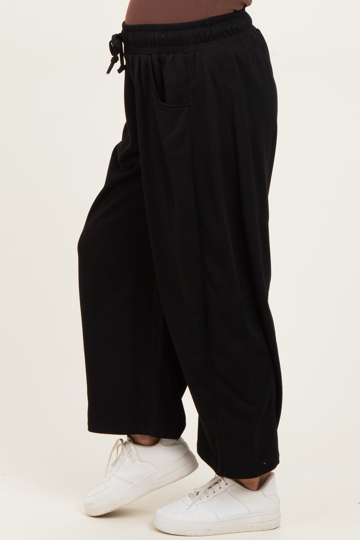 Black Barrel Leg Terry Maternity Sweatpants