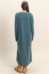 Teal Oversized Long Sleeve Midi Dress