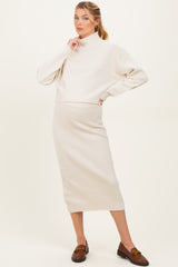 Cream Waffle Knit High Neck Sweater Skirt Maternity Set