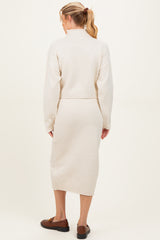 Cream Waffle Knit High Neck Sweater Skirt Maternity Set