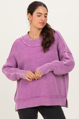 Violet Washed Side Slit Oversized Maternity Sweater