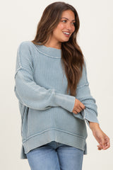 Light Blue Washed Side Slit Oversized Maternity Sweater