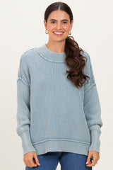 Light Blue Washed Side Slit Oversized Maternity Sweater