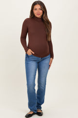 Brown Maternity Mock Neck Top
