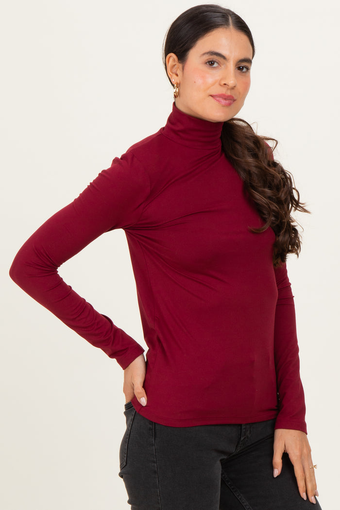 Wine Mock Neck Top