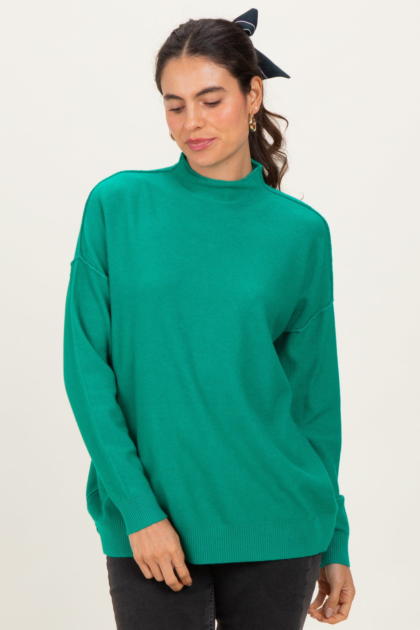 Green Mock Neck Exposed Seam Maternity Sweater