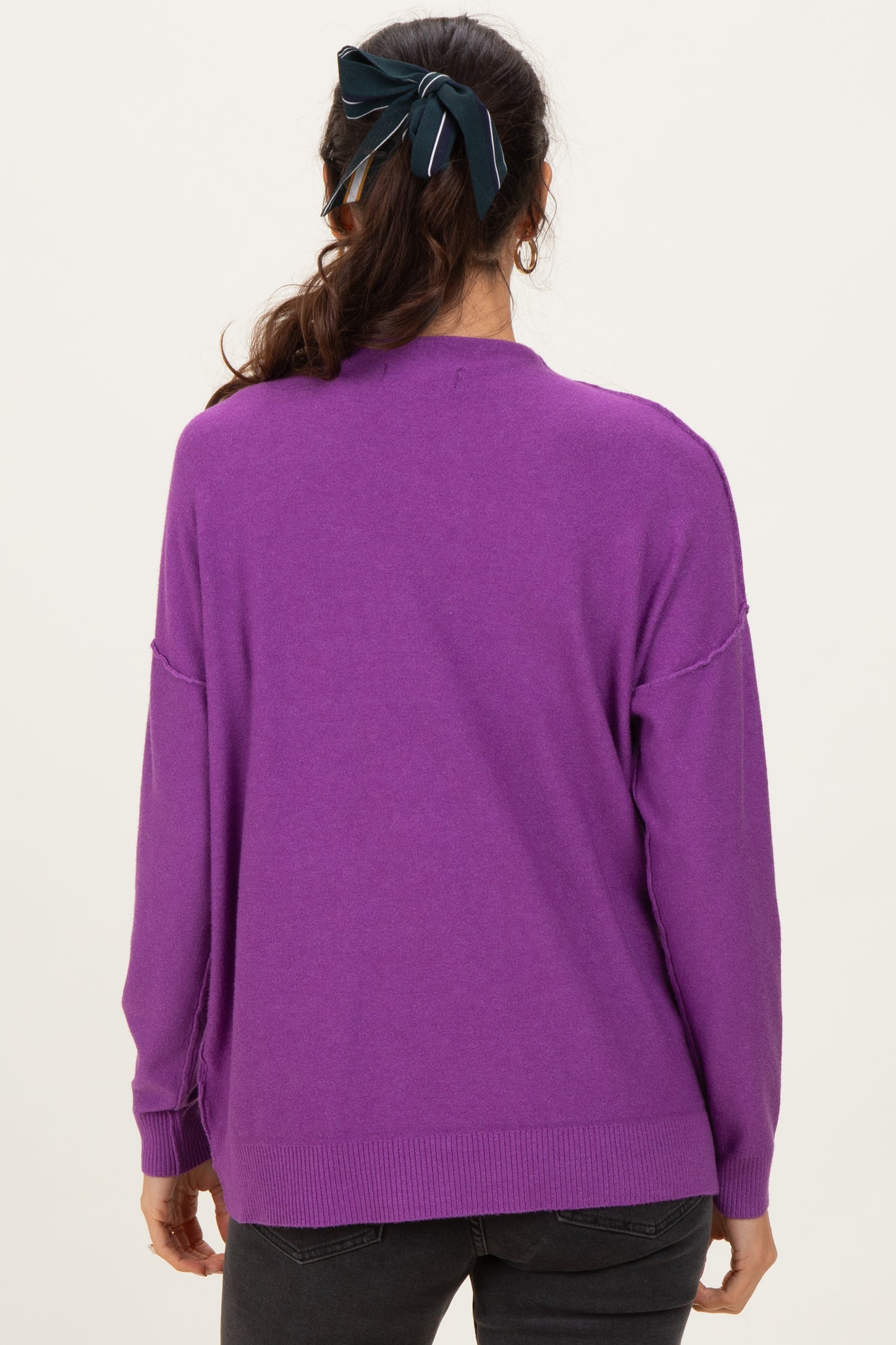 Violet Mock Neck Exposed Seam Sweater