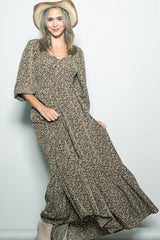 Olive Floral Button Accent Long Sleeve Maternity Maxi Dress