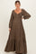 Olive Floral Button Accent Long Sleeve Maternity Maxi Dress