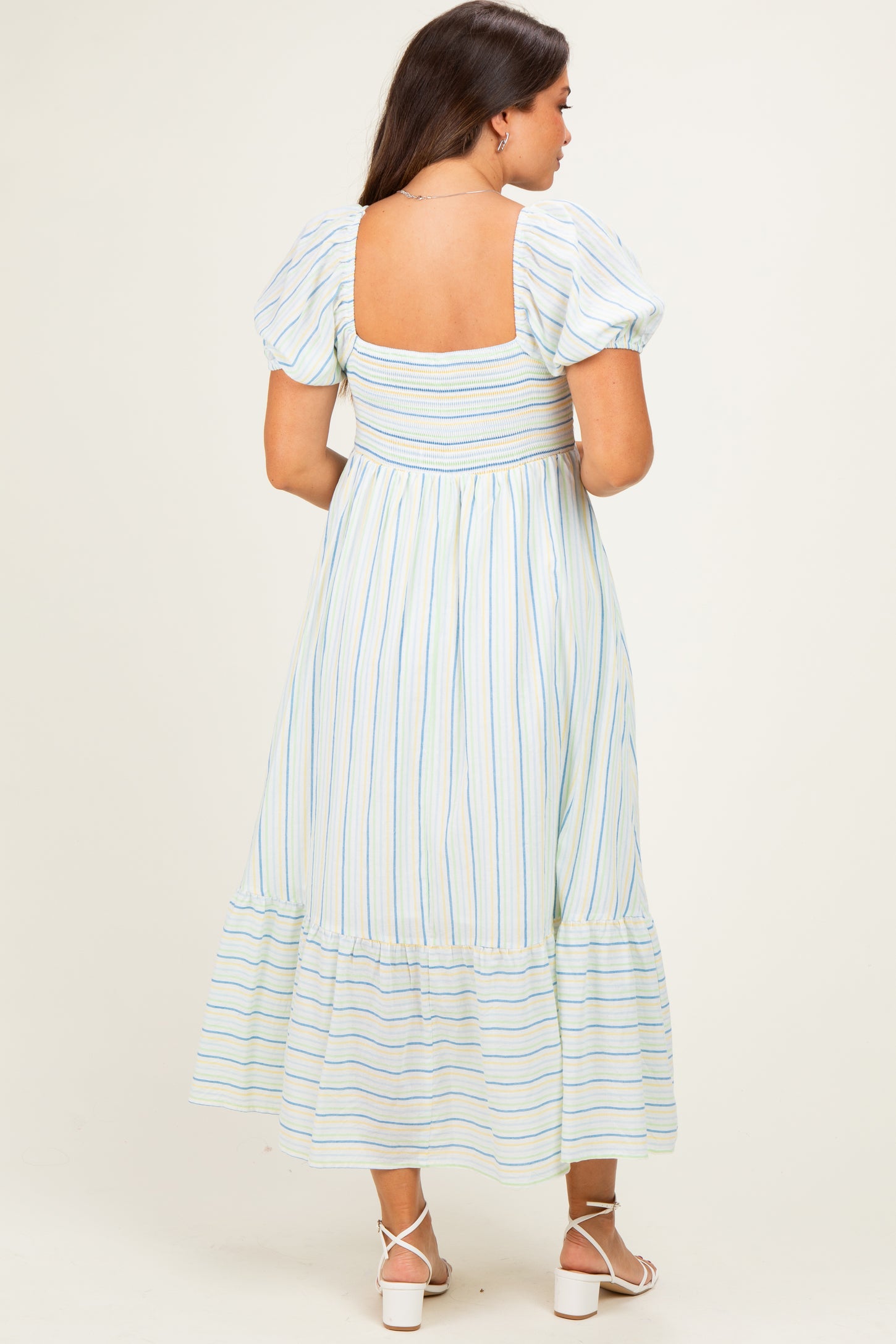 Lime Stripe Sweetheart Neckline Maternity Midi Dress
