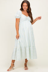Lime Stripe Sweetheart Neckline Maternity Midi Dress