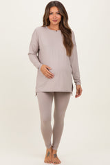 Light Mocha Brushed Knit Oversized Top and Legging Maternity Set