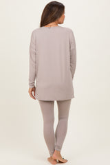 Light Mocha Brushed Knit Oversized Top and Legging Maternity Set