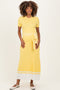 Yellow Knit Pleated Sash Tie Maternity Midi Dress