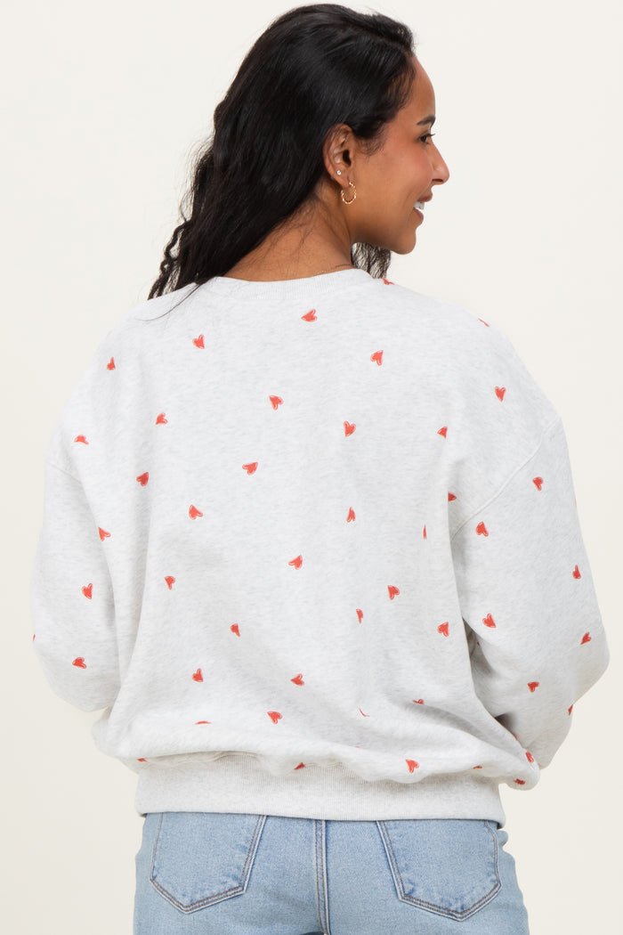 Heather Grey Crew Neck Heart Print Maternity Sweatshirt