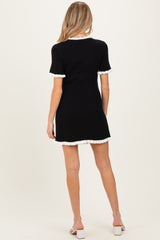 Black Ribbed Knit Ruffle Trim Maternity Mini Dress