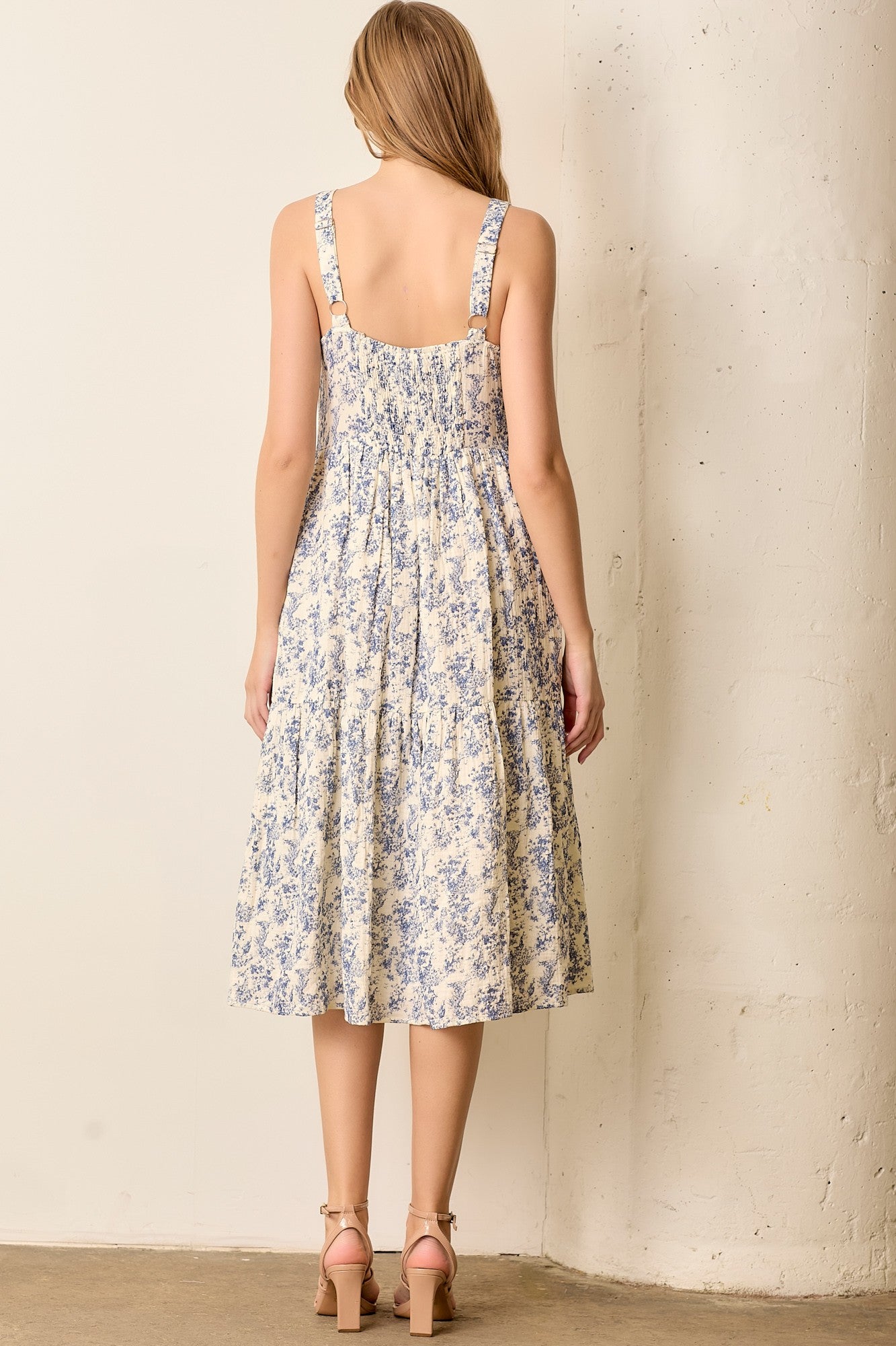 Blue Floral Button Down Tiered Dress