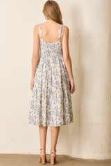 Blue Floral Button Down Tiered Dress