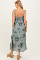 Light Olive Floral Sleeveless Maternity Midi Dress