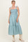 Blue Gingham Smocked Shoulder Tie Midi Dress