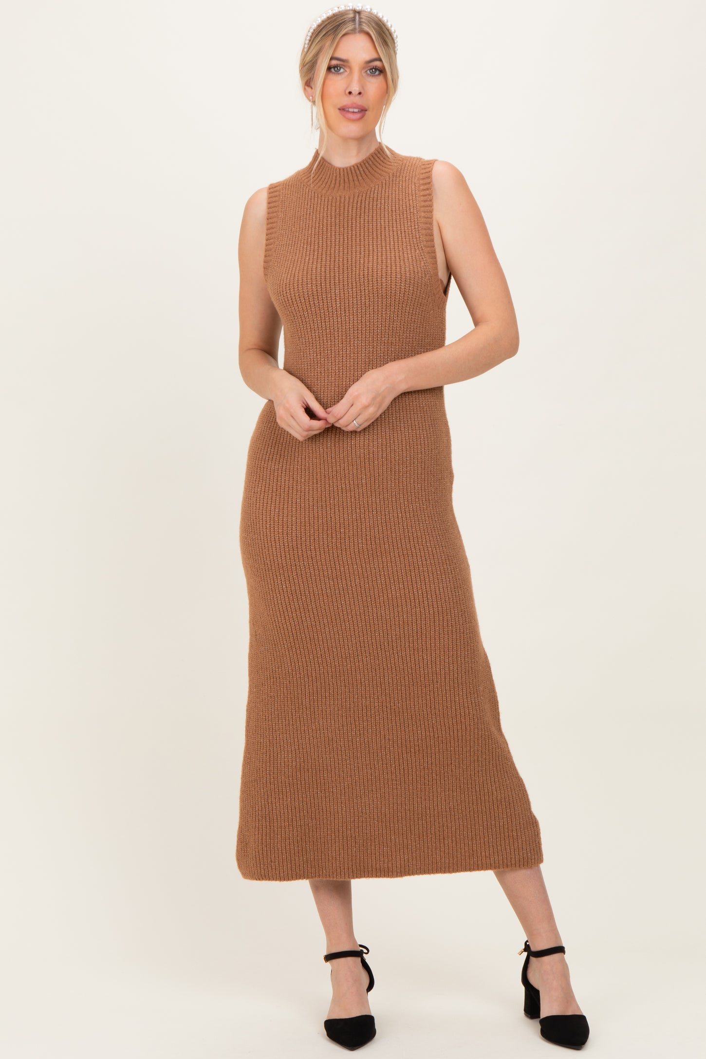 Mocha Chunky Knit Sleeveless Maxi Dress