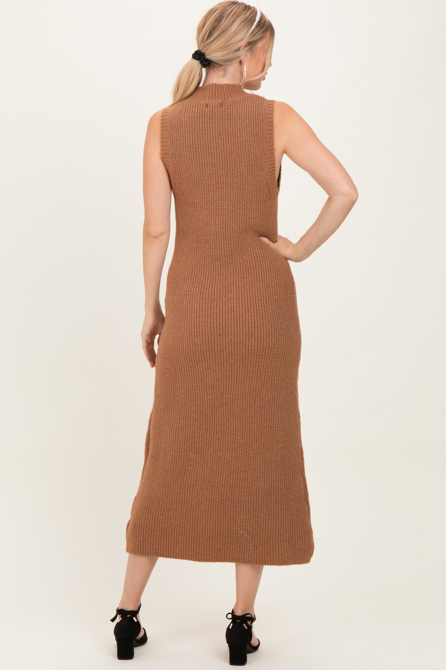 Mocha Chunky Knit Sleeveless Maxi Dress