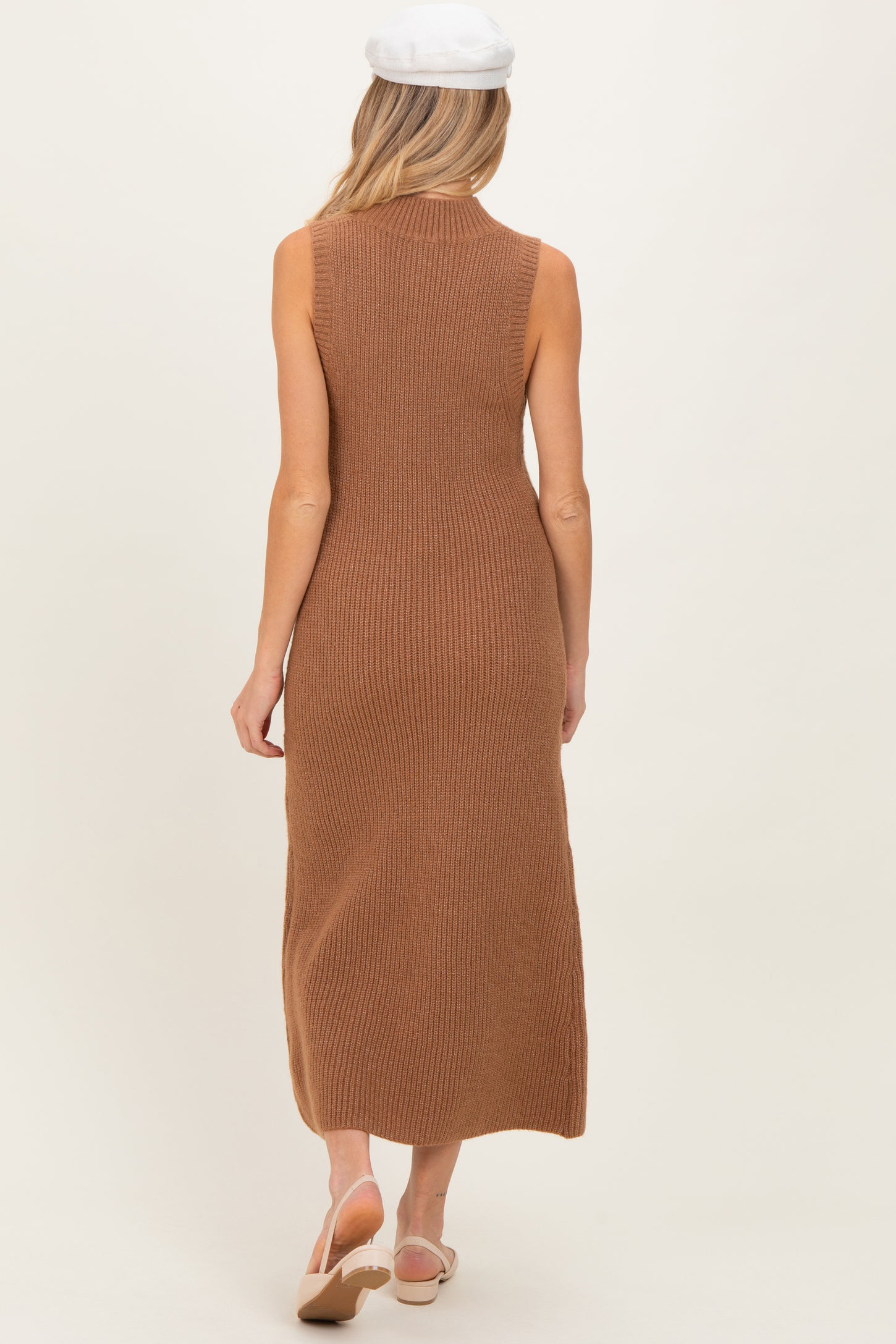 Mocha Chunky Knit Sleeveless Maternity Maxi Dress