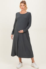 Olive Relaxed Fit Long Sleeve Basic Maternity Dress