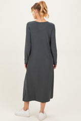 Olive Relaxed Fit Long Sleeve Basic Maternity Dress